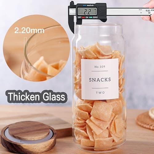 CZZGSM 3 Set Glass Pantry Storage Jars with Acacia Airtight Lid - 35oz Thicken Glass Kitchen Canisters with 132 Pantry Labels - Clear Food Storage Containers with Wood Lid for Tea,Sugar,Cookie,Pasta thumbnail 5
