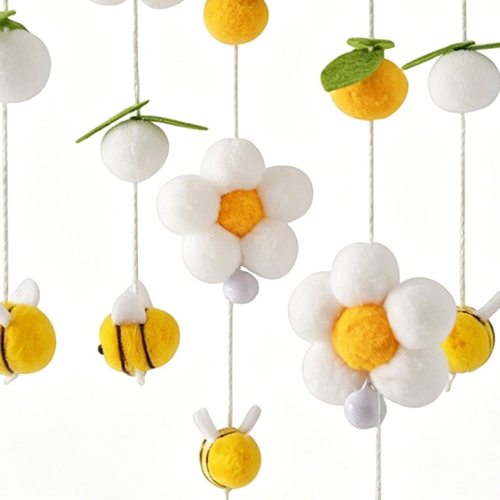 Móvil De Cuna, Decoración De Madera, con Pompones, Flores y Abejas Móvil de Cuna de Madera, Para Niños Pequeños, Guardería, Sala De Juegos Y Cochecito thumbnail 4