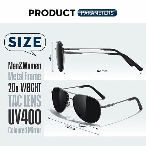 phikttu Sunglasses Men Polarized Aviator Sunglasses for Men Women Fishing Driving Sun glasses Metal Frame UV400 Protection thumbnail 5