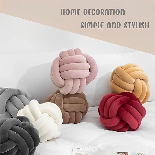 KEBAIHUA Knot Ball Pillows, Round Throw Pillow Cushion Home Decoration Soft Plush Pillow, Throw Knotted Ball Pillow Handmade Children Room Decoration Round Plush Toy Pillow (Dark Red,8.5"/22cm) thumbnail 5
