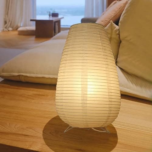 Reispapier Lampenschirm, Papier Tischlampe Weiß Nachttischlampe Stehlampe Tischleuchte Lampenschirm mit E14 Fassung, Schalten und Glühbirne, Hängelampe rund Ersatzlampenschirme 1.8m kabel, H 33cm thumbnail 4