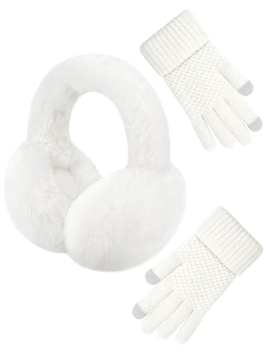 Senker Fashion Winter Ear Muffs Gloves for Women Foldable Warm Earmuffs Faux Fur Fluffy Warmers Covers Headband Cold Weather - Image 1