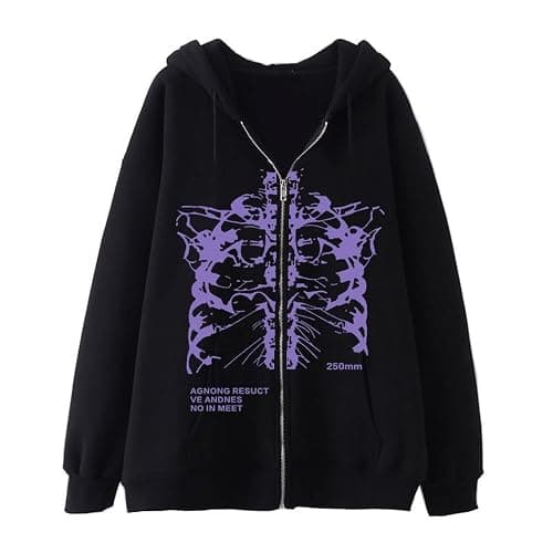 Aobiono Men Women Y2K Skeleton Zip Up Hoodie Emo Gothic Oversized Grunge Alt Jacket Vintage Graphic Baggy Dark Academia Punk - Image 1