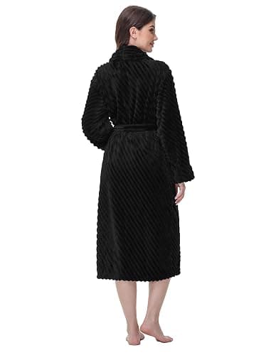Yurhap Premium Robes for Women - Super Soft Cozy Fleece Womens Robe Plush Long Bathrobe - Black - Small-Medium thumbnail 3