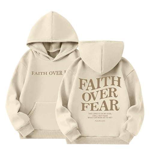 KEEVICI Cute Christian Graphic Hoodies For Girls Faith Over Fear Hoodie Kids Jesus Sweatshirt Religious Bible Verse Pullover - Image 1