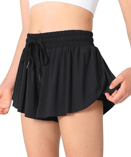 Girls Butterfly Shorts Kids Flowy Short 2-in-1 Girl's Skirts Athletic Skorts with Pocket thumbnail 2