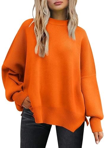 LILLUSORY Women's Oversized Batwing Sweaters 2025 Fall Outfits Trendy Crewneck Knit Side Slit Fashion Pullover Tops - Image 1