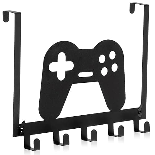 Reallnaive Game Over The Door Hooks Gamer Bathroom Decor Gamepad Hanger Wall Mount Rack Holder for Towel, Hat, Coat, Cloth, Keychain, Bag, Teen Boy Room Gift Decor - Image 1