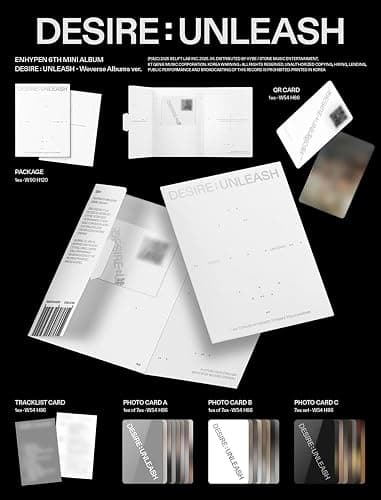 ENHYPEN : Desire : Unleash Weverse Version 6th Mini Album Package+QR Card+Tracklist Card+Photo Card A+Photo Card B+Photo Card C thumbnail 2
