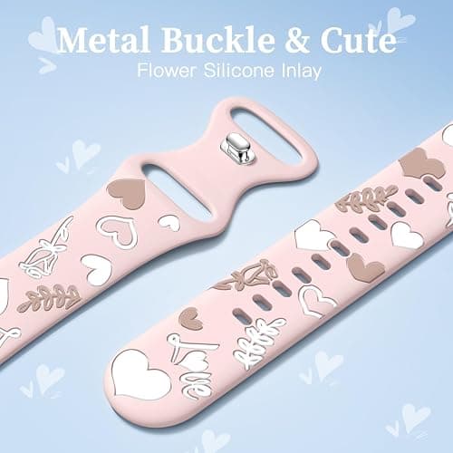 Witzon Cute Floral Band Compatible with Apple Watch Bands for Women 40mm 41mm 42mm 38mm 44mm 45mm 46mm 49mm, Engraved Flower Soft Silicone Dressy Strap for iWatch Series 11 10 9 8 7 6 5 4 SE 3 2 1 thumbnail 6