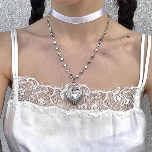 TYATVS Heart Locket Necklace for Women Boho Y2k Necklaces Vintage 2000s Renaissance Whimsigoth Accessories thumbnail 6