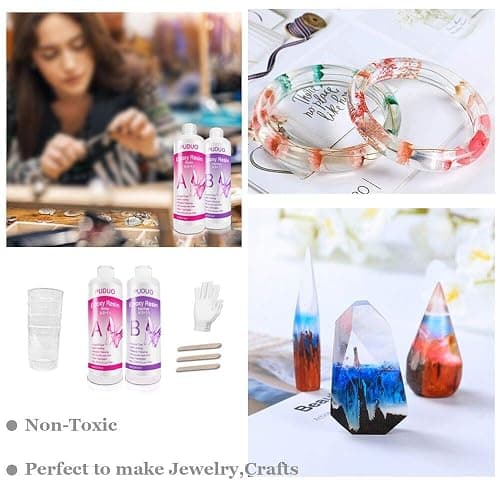 Epoxy Resin Crystal Clear Kit for Art, Jewelry, Crafts, Coating- 16 OZ Including 8OZ Resin and 8OZ Hardener | Bonus 4 pcs Measuring Cups, 3pcs Sticks, 1 Pair Rubber Gloves by Puduo thumbnail 5