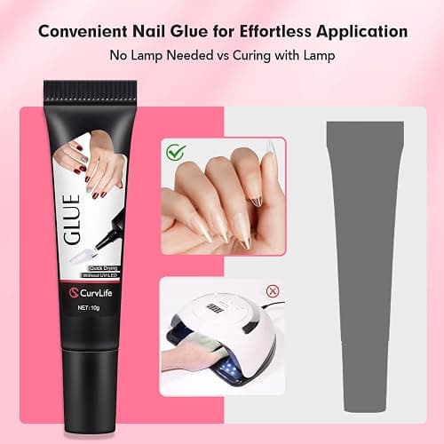 Curvlife Newly Upgraded Quick Drying 10g Semi Solid Nail Glue with 10ml Remover for Press On Nails Tips No Need for UV Lamp Long Lasting Fake Acrylic Nails Kit Glue Gel thumbnail 4