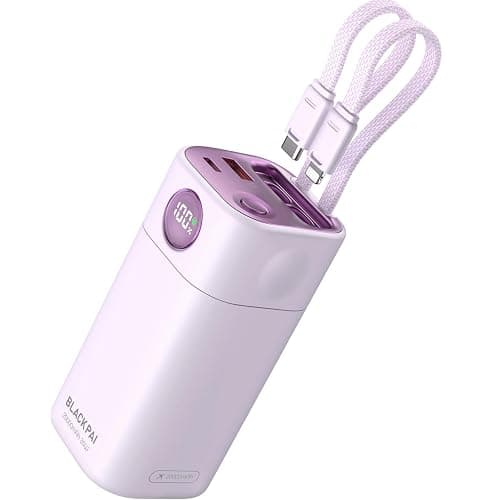 BLACKPAI Portable Power Bank 20,000mAh, PD 35W Portable Charger Super Fast Charging with 2 Built-in Cables, USB-C Digital Display Battery Pack for iPhone Air 17/16/15/14/13, Portable Travel Charger - Image 1