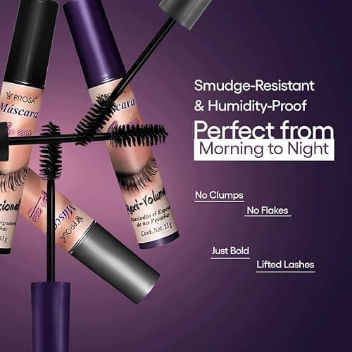 Prosa Mascara Set - Volume & Micro-Fiber - Waterproof Mascaras - Lengthening, Mexican Mascara, Smudge Resistant, Long Lasting, Clump-Free Formula for a Natural, Full Lash Look (3 Pack) thumbnail 2