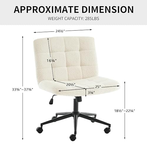 Furnimart Swivel Criss Cross Legged Chair with Wheels for Home Office, Wide Armless Desk Chair Height Adjustable Comfy Seat for Desk,Vanity, Bedroom, Faux Fur White thumbnail 2