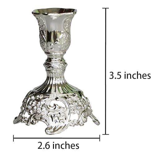 JAZPlayer Silver Taper Candle Holders with Deluxe Engraved Design, Set of 2 Premium Metal Silver Candlestick Holders thumbnail 3