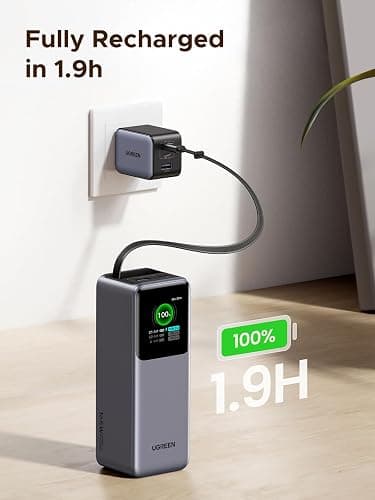 UGREEN 20,000mAh Laptop Power Bank for MacBook, Built-in and 100W Retractable Cables, 165W Portable Charger for Multi-Device Charging, Smart Digital Display, Compatible with iPhone 17 Series and More thumbnail 4