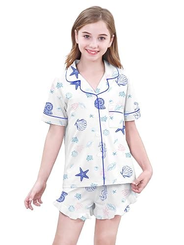 Umeyda Girls Pajamas Set Ruffle Soft Button-Down Sleepwea Nightwear 2Pjs Set Loungewear,5-14 Years - Image 1