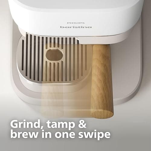 Philips Baristina Espresso Machine, Grind, Tamp & Brew Coffee Beans in One Swipe, Compact, 16 Bar Pump Pressure, Automatic Grinder, Natural White with Ash Wood Portafilter (BAR302/20) thumbnail 4