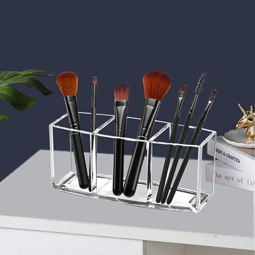 Watpot Acrylic Makeup Brush Organizer Holder Clear Cosmetic Brushes Storage with 3 Slots thumbnail 6