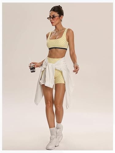 Milumia Women's Polka Dots Workout Set 2 Piece Color Block Bra Tank High Waisted Biker Shorts Layered Matching Yoga Outfit thumbnail 5