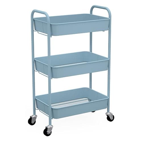 CAXXA 3-Tier Rolling Metal Storage Organizer - Mobile Utility Cart with Caster Wheels, Blue - Image 1