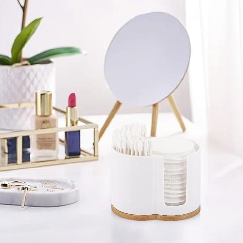 Tbestmax Qtip Dispenser 2-Grid Cotton Ball , Swab, Round Pads Holder for Bathroom Container Organizer, Plastic, White thumbnail 6
