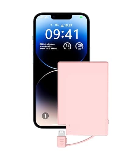 TNTOR Pink Portable Charger for iPhone with Built in Lightning Cable-Credit Card Size for Pocket Wallet Power Bank Compatible with iPhone 14/13/12/11/X/8 Series (Not for iPhone 15 16 Series thumbnail 6