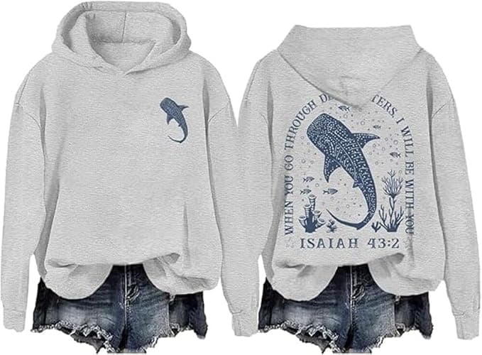 Shark Hoodie Whale Shark Hoodie Christian Hoodies For Women When You Go Through Deep Waters Sweatshirt - Image 1
