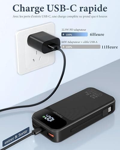 Batterie Externe, 22,5 W 25800 mAh Power Bank, Batterie Portable USB C entrée et Sortie PD3.0 QC4.0 Charge Rapide Powerbank Compatible avec iPhone17 16 15 14 13 12 Pro Max Plus iPad Pro etc. thumbnail 5