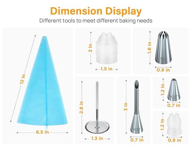 Kootek 54 in 1 Piping Bags and Tips Set with 13 Large Size Piping Tips, 35 Standard Size Icing Tips, 2 Reusable Pastry Bags 12 Inch, Cake Decorating Kit Supplies, Frosting Piping Kit for Cake, Cupcake thumbnail 3