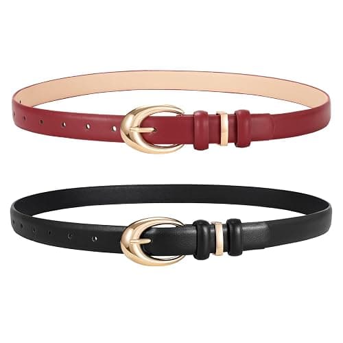 2 Pack Women Leather Belts for Jeans Dress Fashion Ladies Belt with Gold Silver Buckle - Image 1