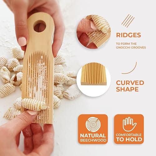 KneadEat Unique Curved Gnocchi Board Paddle, Unique Curved Design for Handmaking Italian Gnocchi Pasta. Perfect Ridges that Form the Grooves on the Gnocchi. Easy to Use and Clean. Italian taste party. thumbnail 4
