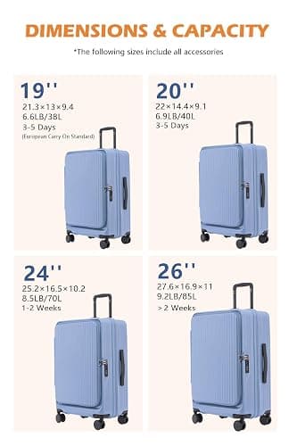 HotWay 20 Inch Expandable Carry On Luggage with Cup Holder, Hardside TSA Approved Luggage with Spinner Wheels, Top Opening Suitcase For Travel, White thumbnail 7