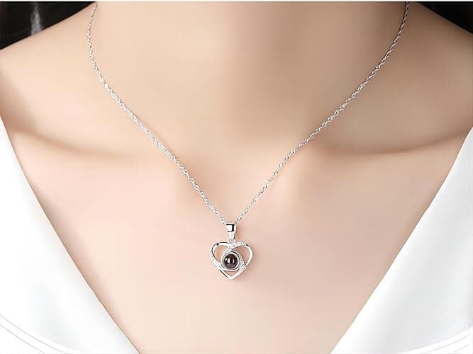 AVINVAN Photo Necklace 925 Sterling Silver Personalised Projection Necklace with Picture Inside Charm Customised Jewellery Heart Present for Women Mum Girls Wife Birthday thumbnail 2