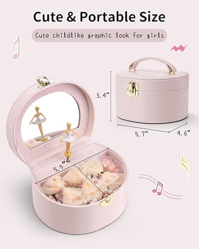 Vlando Musical Jewelry Box for Girls - Birthday for Girls Ages 4 5 6 7 8-12 Year Old - Kid Music Box with Ballerina for Birthday Bedroom Decor - Light Pink thumbnail 2