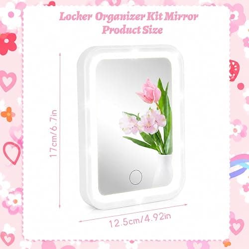 Gosodeny White Locker Light up Mirror Magnetic Makeup Mirror Dimmable Touch Screen School Locker Accessories for Girls Back to School Essential Organizer Supply for Daily Makeup Grooming thumbnail 3