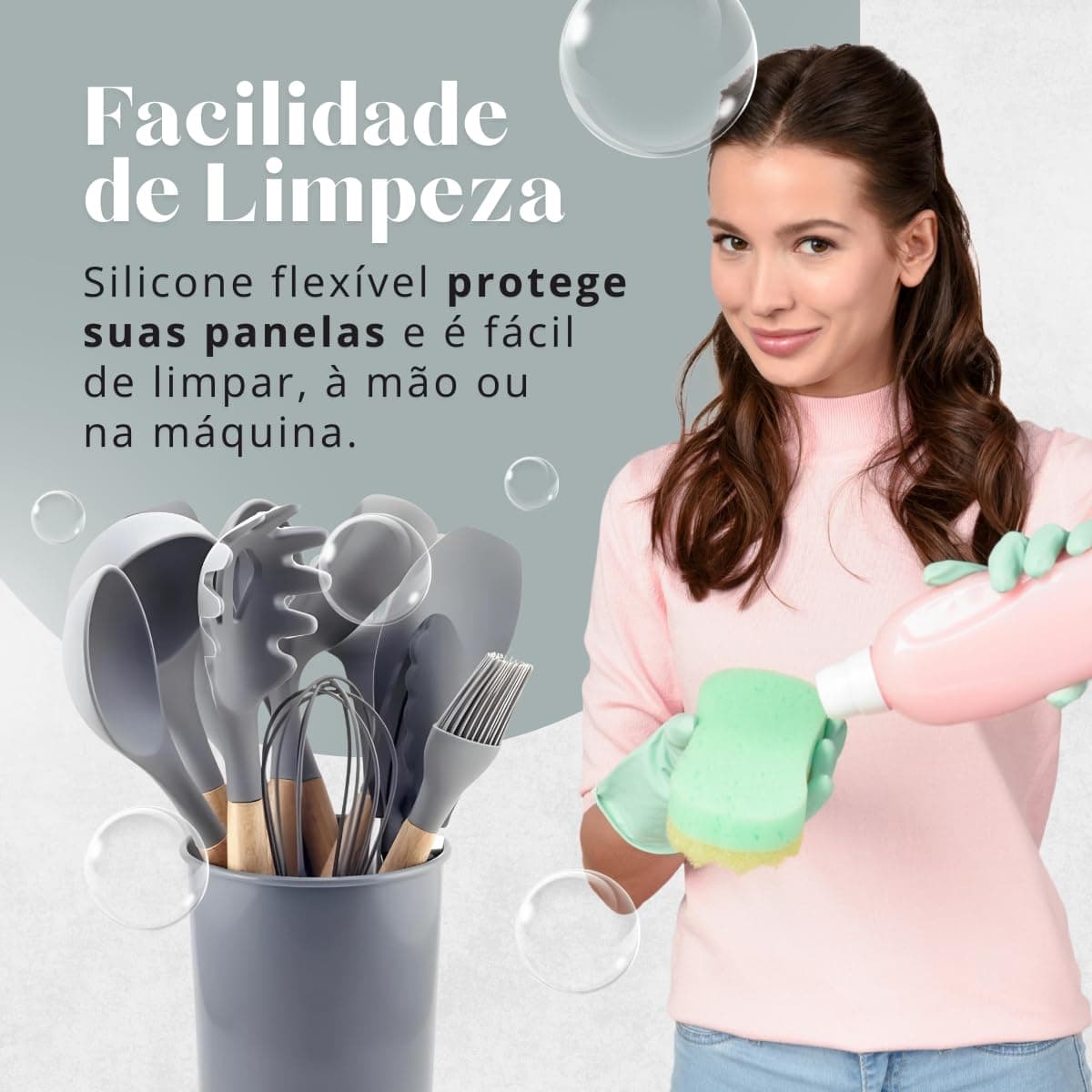 Conjunto de Utensílios de Cozinha, 12 Peças, Silicone e Madeira, Design Ergonômico, Antiderente e Resistente ao calor (Caqui) thumbnail 5