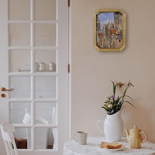 SIKOO Vintage 5×7 Gold Picture Frame Antique Ornate Photo Frame Tabletop and Wall Hanging with High Definition Glass Front for Home Décor,Retro Photo Gallery, Old-Fashioned Art thumbnail 6