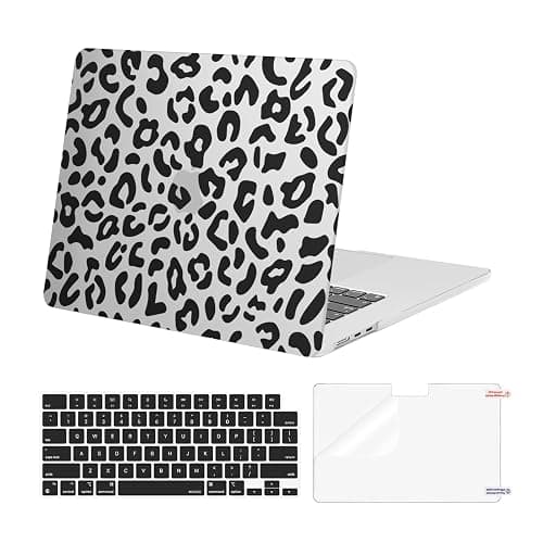 MOSISO Compatible with MacBook Air 15 inch Case 2025 2024 2023 Release M4 A3241 M3 A3114 M2 A2941 with Touch ID, Plastic Leopard Grain Hard Shell Case & Keyboard Cover & Screen Protector, Transparent - Image 1