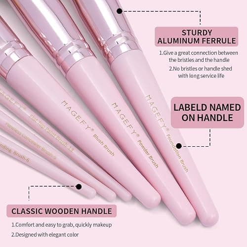 22 Pcs Makeup Brushes Set, MAGEFY Professional Makeup Brushes Wooden Handle Cosmetics Brushes Foundation Concealer Powder Face Eye Make up Brushes Kit(Pinkgold) thumbnail 4