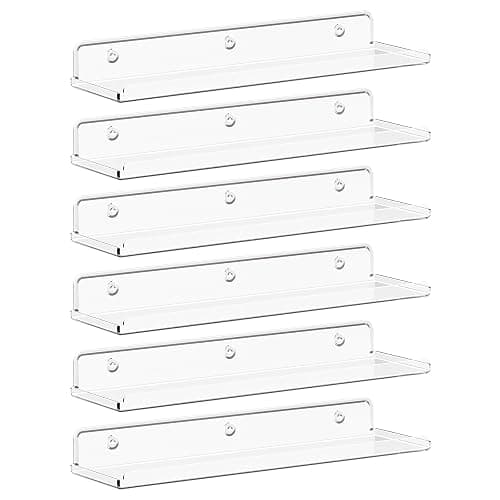 Lifewit Floating Shelves for Wall, 6 Pack 15" Clear Acrylic Shelf Room Decor for Book/Figures/Photo/Makeup in Bathroom, Book Shelf, Living Room, Bedroom, Kitchen Storage and Organization - Image 1