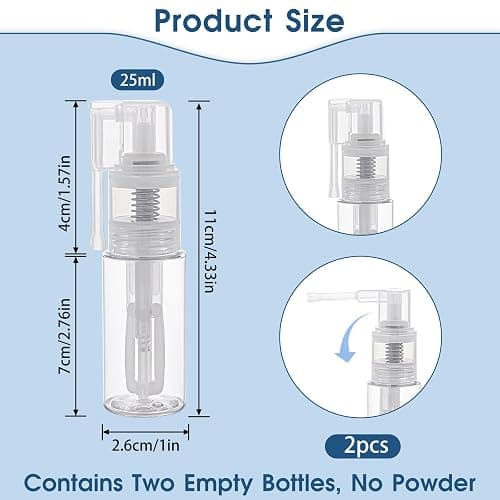 KALIONE 2-Pack 25ml Empty Powder Spray Bottles, Reusable Detachable Travel Bottles, Body Care Accessories for Face, Hair, Body, Nail thumbnail 2