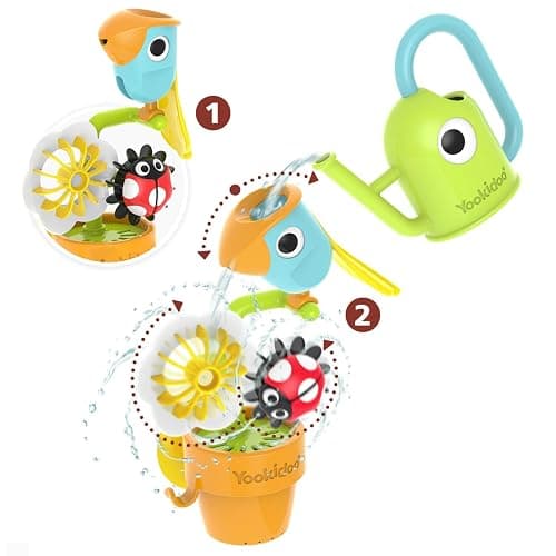 Yookidoo Watering Can Baby Bath Toy (Ages 1-3) Spinning Lady Bug & Tipping Bird Toy With 3 Moving Pieces (Mold Free) - Attaches To Tub Wall For Easy Toy Holder and Storage - For Toddler Bath Time thumbnail 4