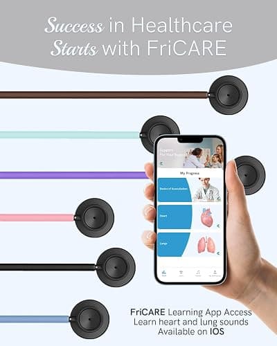FriCARE Dual Head Stethoscope - Stethoscopes for Nurses, Medical Nursing Students, Paramedics/EMT/LVN/VNA Backup Estetoscopio, Matte Black Tube & Chestpiece Finish thumbnail 6