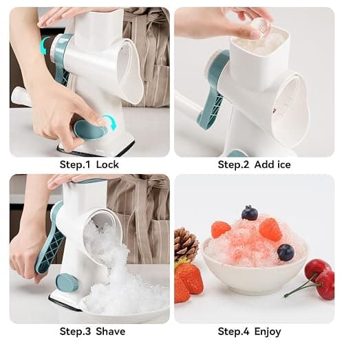 KEOUKE Rotary Ice Shaver Manual White - Stainless Steel Blade, Quick Labor-Saving Handle, Safe Stable Suction Base, Home Using Snow Cone Machine for All Ice Cubes thumbnail 6