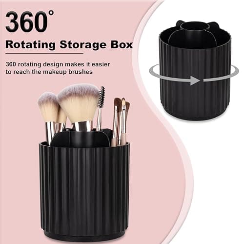 Anyoifax Makeup Brush Holder Organizer 360°Rotating Make Up Brushes Container for Vanity, Spinning Cosmetics Storage Cup, Stripe Black thumbnail 3