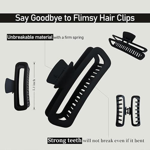 Nalodu Hair Claw Clips 5 Inch Unbreakable Square Rectangle Clip Clamp Neutral Colors for Thick Curly Long Hair Women - 2 Pack thumbnail 2