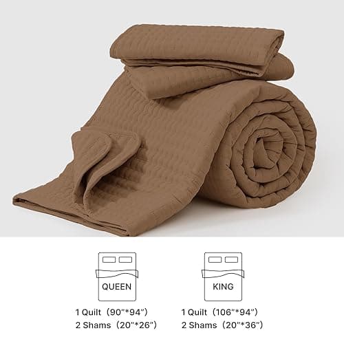 WRENSONGE Queen Quilt-3 Pieces Lightweight Bedspreads Brown Queen Size Quilt Bedding Set for All Seasons, Soft Summer Blanket with 2 Pillow Shams Suitable for Bed, Couch thumbnail 10